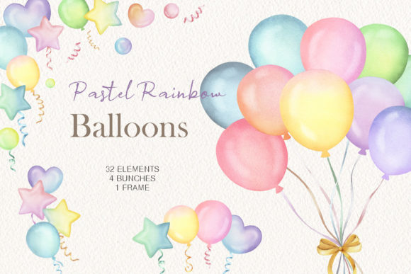 Download Watercolor Rainbow Balloons Clipart - Watercolor Collection