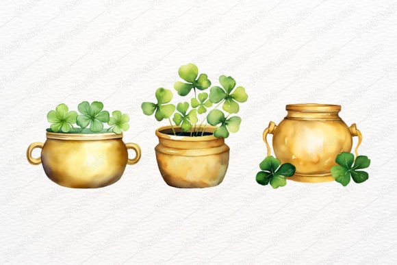 Download Watercolor Patrick Gold Pot of Clovers - Watercolor Collection
