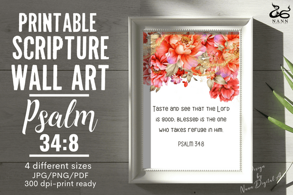 Download Scripture Wall Art/Gift Cards/Psalm 34:8 - Cards Collection