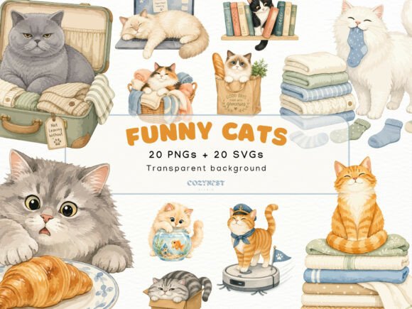 Download Cute Watercolor Mischievous Cat Cliparts - Watercolor Collection